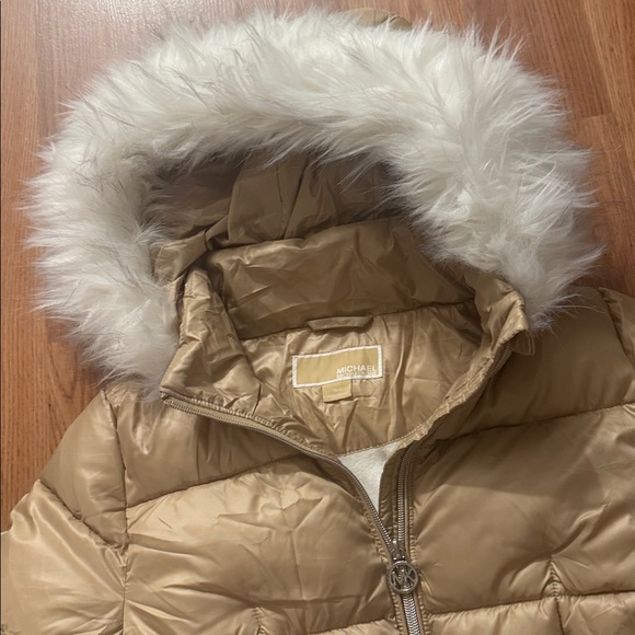 MK Gold Puffer Jacket with Faux Fur Hood - Picture 2 of 6
